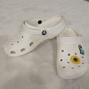 CROCS Kids White Clogs with Sunflower and Rocket Charms